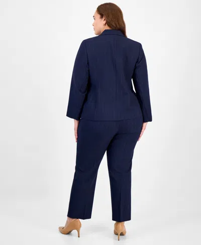 Le Suit Women's Notch-collar One-button Pantsuit Set In Blue