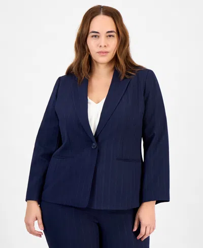 Le Suit Women's Notch-collar One-button Pantsuit Set In Blue