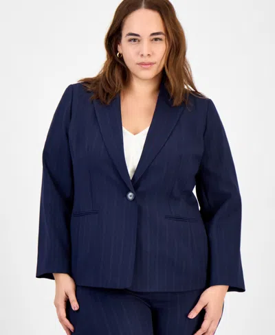 Le Suit Women's Notch-collar One-button Pantsuit Set In Blue