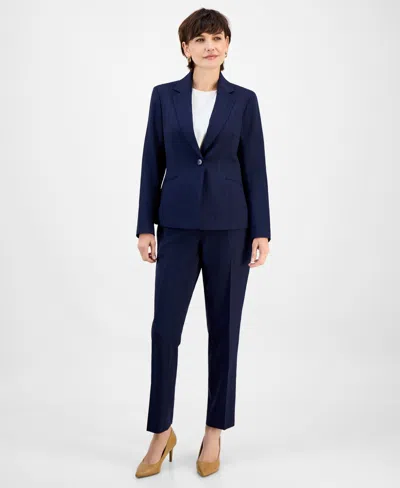 Le Suit Women's Notch-collar One-button Pantsuit Set, Regular & Petite In Blue