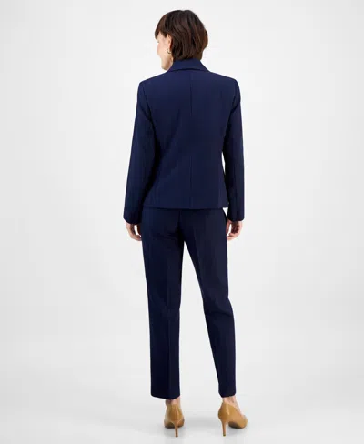 Le Suit Women's Notch-collar One-button Pantsuit Set, Regular & Petite In Blue