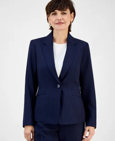 Le Suit Women's Notch-collar One-button Pantsuit Set, Regular & Petite In Blue