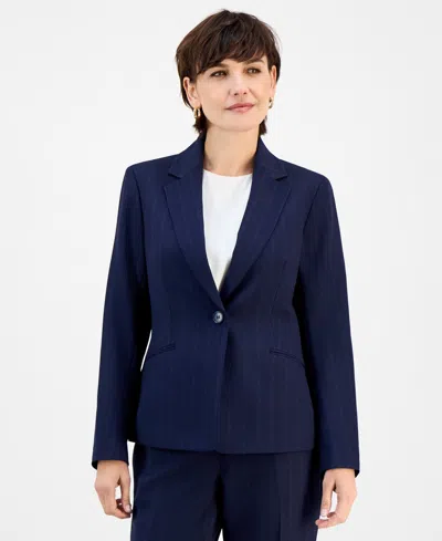 Le Suit Women's Notch-collar One-button Pantsuit Set, Regular & Petite In Blue