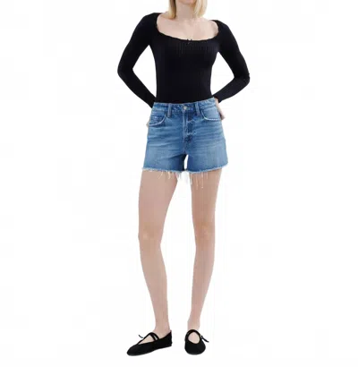 Vervet By Flying Monkey High Rise Distressed Hem A-line Shorts In Swan River In Black