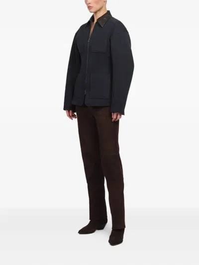Tibi Contrast-collar Zip-up Jacket In Blue