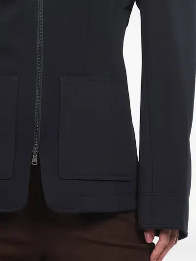 Tibi Contrast-collar Zip-up Jacket In Blue