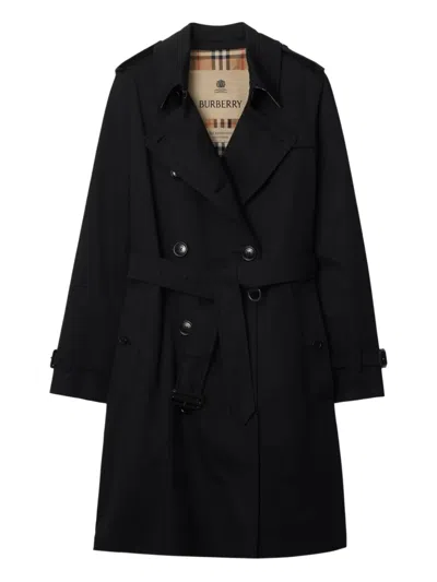 Burberry Gabardine Long Waterloo Heritage Trench Coat In Black