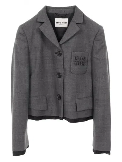 Pre-owned Miu Miu 2010s Prince Of Wales-check Jacket In Gray