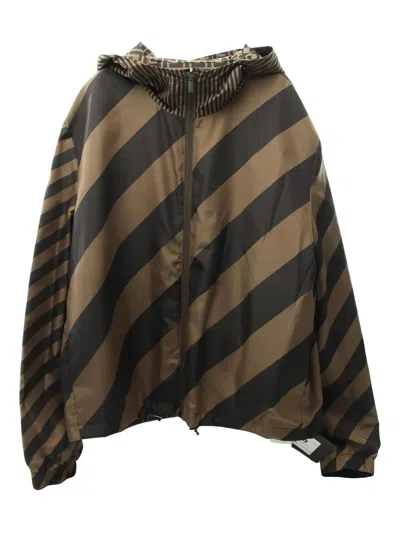 Pre-owned Fendi 2020s Zucca-pattern Hooded Jacket In Brown