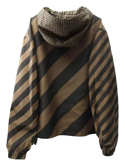 Pre-owned Fendi 2020s Zucca-pattern Hooded Jacket In Brown