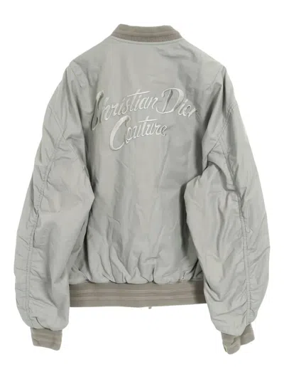Pre-owned Dior 2010s Logo Patch Bomber Jacket In Gray