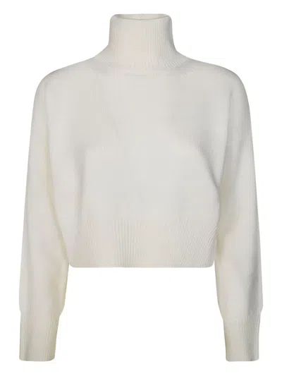 Dondup Cropped Sweater With High Turtleneck And Ribbed Detailing In White