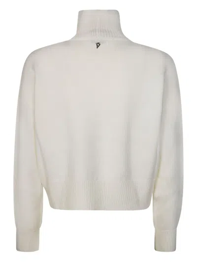 Dondup Cropped Sweater With High Turtleneck And Ribbed Detailing In White