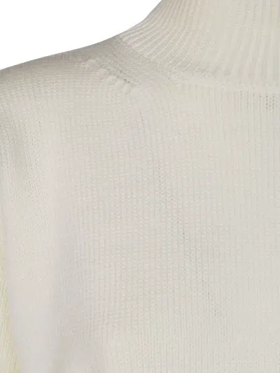 Dondup Cropped Sweater With High Turtleneck And Ribbed Detailing In White