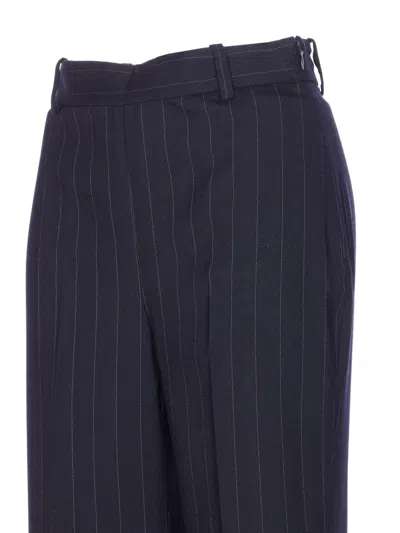 Pinko Straight Chalk-striped Trousers In Wool Blend In Blue