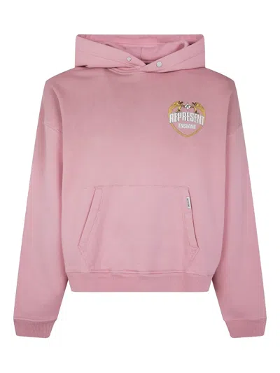 Represent Oversize Distressed Angel Border Graphic Hoodie In Pink
