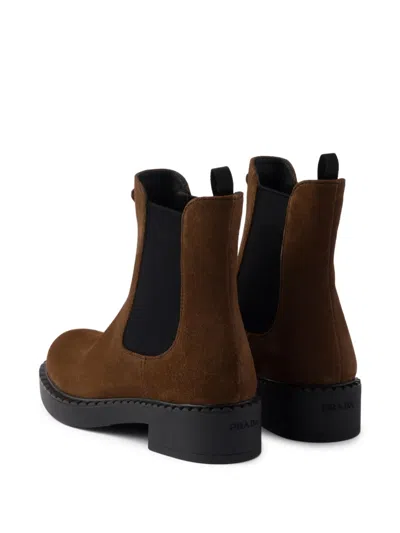 Prada Chocolate Suede Ankle Boots In Brown