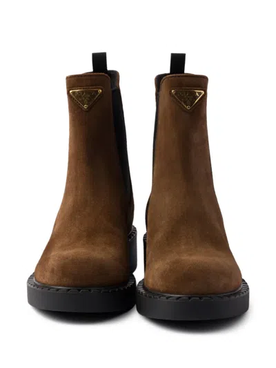 Prada Chocolate Suede Ankle Boots In Brown
