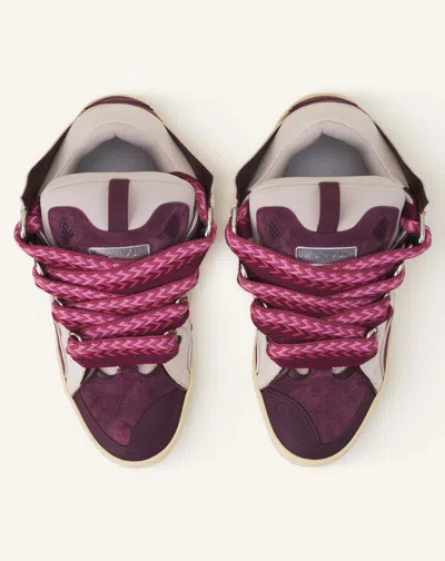 Lanvin Curb Leather And Fabric Sneakers In Beige And Burgundy In Animal Print