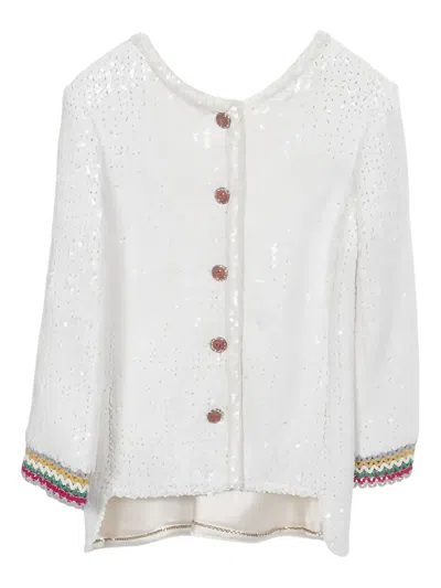 Pre-owned Chanel 1986-1988 Cocomark Button Sequin Jacket In White