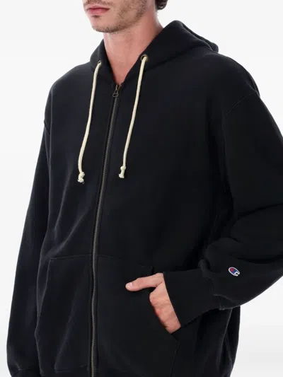 Champion Reverse Weave Patch Hoodie Full Zip In Black