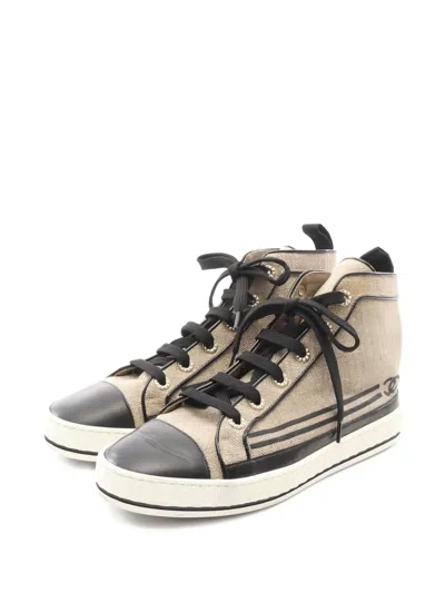Pre-owned Chanel Interlocking Cc Hi-top Sneakers In Neutral