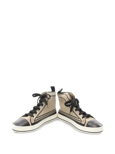 Pre-owned Chanel Interlocking Cc Hi-top Sneakers In Neutral