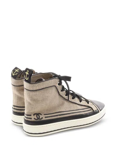 Pre-owned Chanel Interlocking Cc Hi-top Sneakers In Neutral