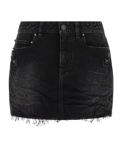 Balenciaga Washed Black City Mini Denim Skirt In Black