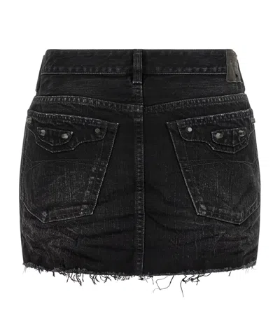 Balenciaga Washed Black City Mini Denim Skirt In Black