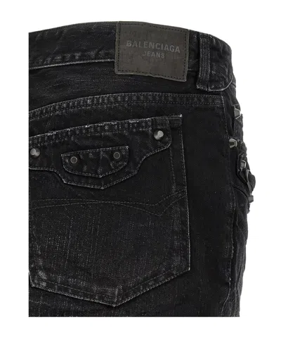 Balenciaga Washed Black City Mini Denim Skirt In Black