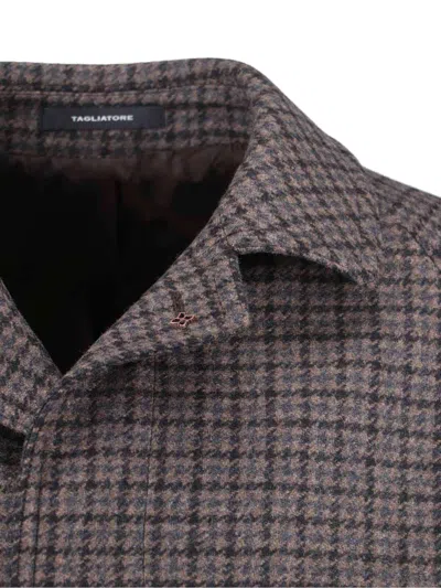 Tagliatore Houndstooth Pattern Jacket With Structured Collar And Flap Pockets In Multi
