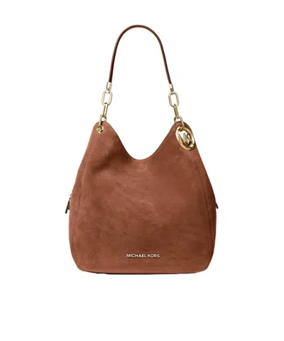 Michael Kors Lillie Large Suede Shoulder Bag In Brown