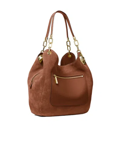 Michael Kors Lillie Large Suede Shoulder Bag In Brown