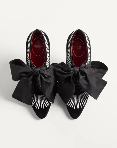 Valentino Rockoco Embellished Taffeta-trimmed Suede Pumps In Multi