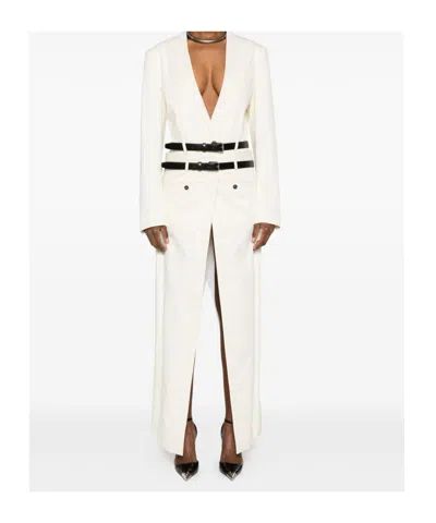 Dsquared2 Double-breasted Coat Featuring Belt Detail In White