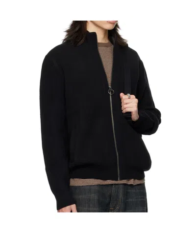 Barbour Ribbed Knit Half-zip Sweater With Classic Funnel Neck And Elbow Patches In Black