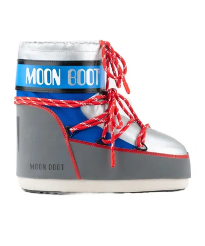 Moon Boot Grey Fabric Icon Low Space Racing Ankle Boots In Multi