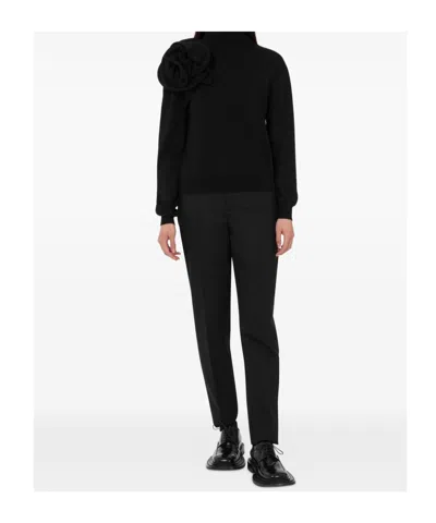 Moschino Black Turtleneck Sweater With Flower Detail In Black