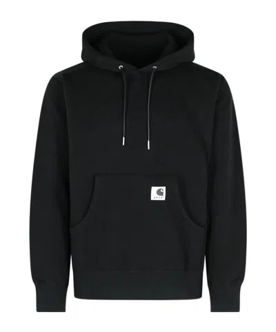 Sacai X Carhartt Wip Logo Patch Hooded Sweatshirt In Black