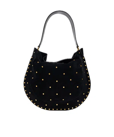 Isabel Marant Oskan Hobo Soft Shoulder Bag In Black Suede In Black