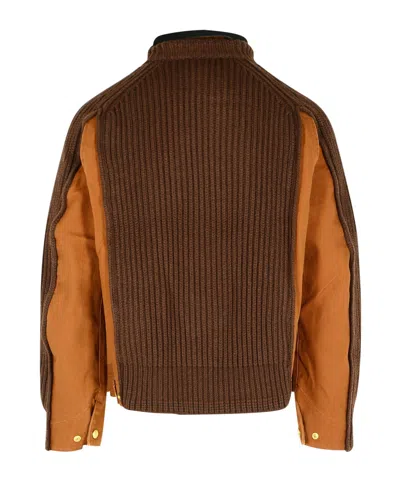 Sacai Men S Carhartt Wip Washed Duck X Wool Knit Blouson In Brown