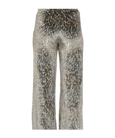 Forte Forte High Waist Wide-leg Trousers With Metallic Effect In Gray