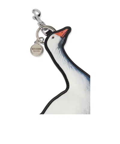 Moschino Goose Pattern Keychain In White