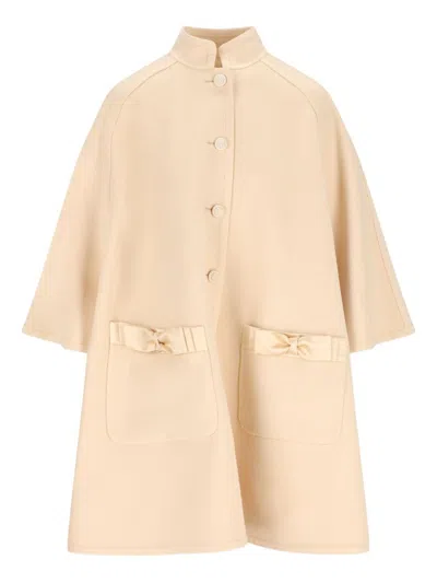 Valentino Stylish Coats With Flared Shape And Bows In Neutral