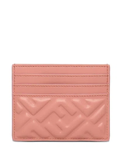 Fendi Nappa Leather Baguette Cardholder With Embossed Pattern In Pink