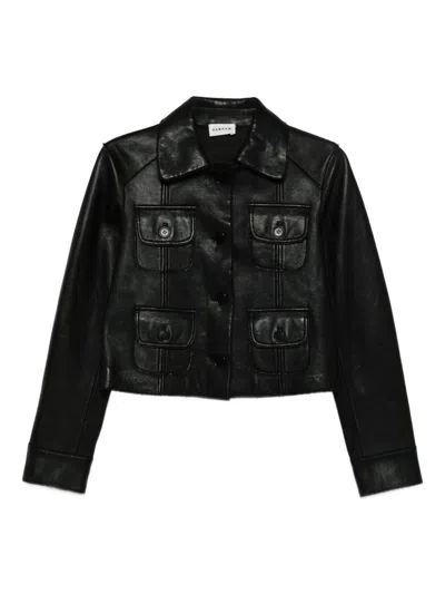 P.a.r.o.s.h Leather Jacket With Collared Neck And Flap Pockets In Black