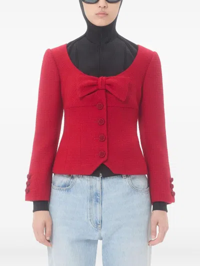 Valentino Womens Bow-embroidered Scoop-neck Tweed Jacket Paris In Red