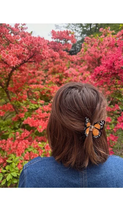 Solar Eclipse Hand-painted Mini Monarch Claw Hair Clip In Brown