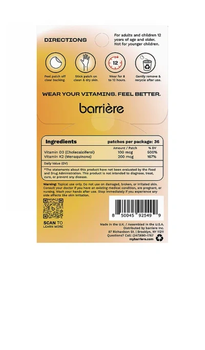 Barrière Hello Sunshine Vitamin D3 Patch 36 Pack In Burgundy